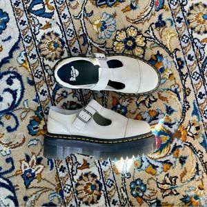 Beige Doc Martens Platform Benthan Buckle